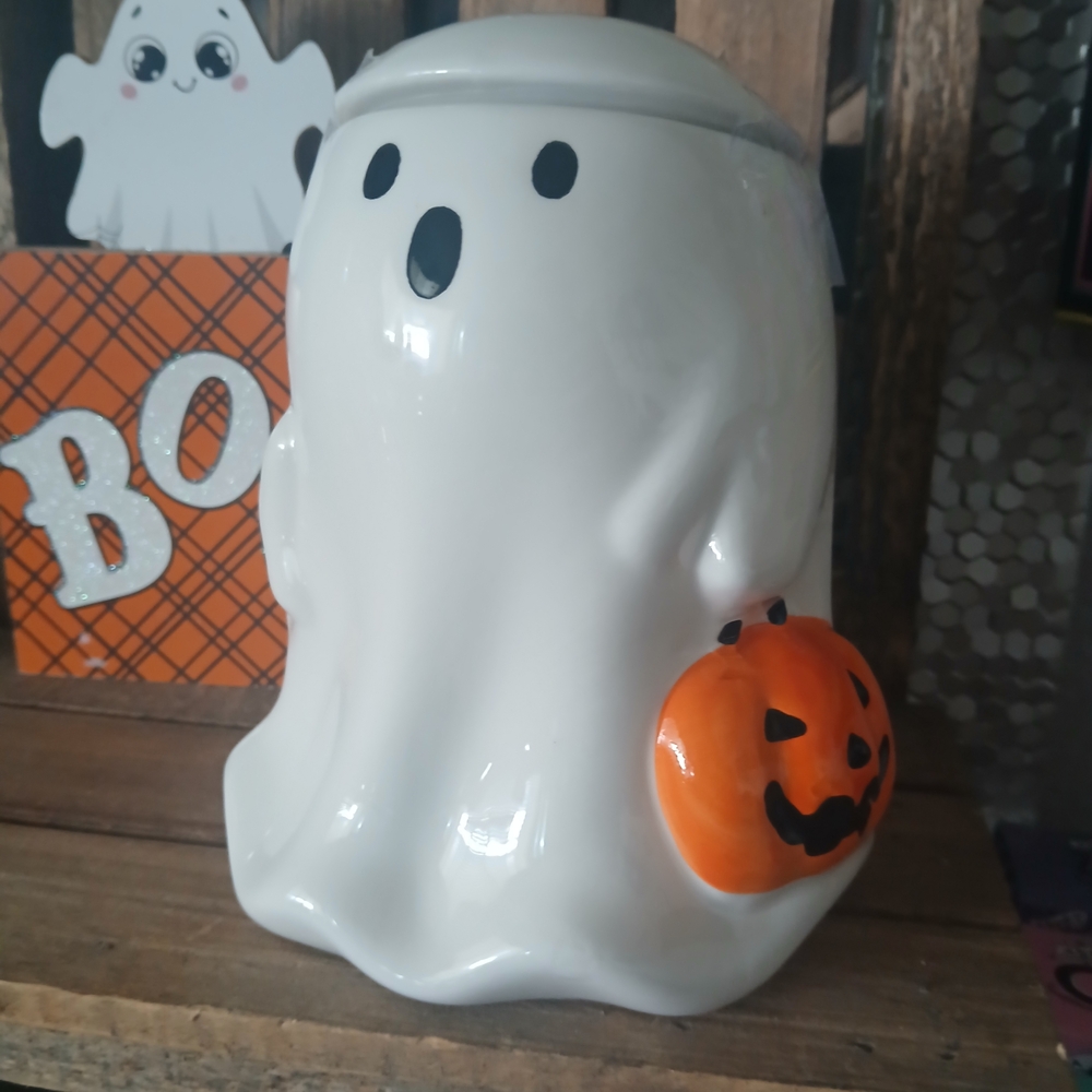 Target White Ghost Cookie Jar with Orange Pumpkin